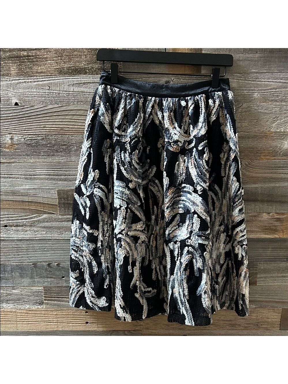 Endless Rose Black and Gray Abstract Pattern A-Line Midi Skirt Size Small - Picture 2 of 12